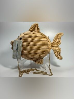 Tommy Bahama Wicker Woven Fish Shaped  Bag Handbag Crossbody Natural New NWT
